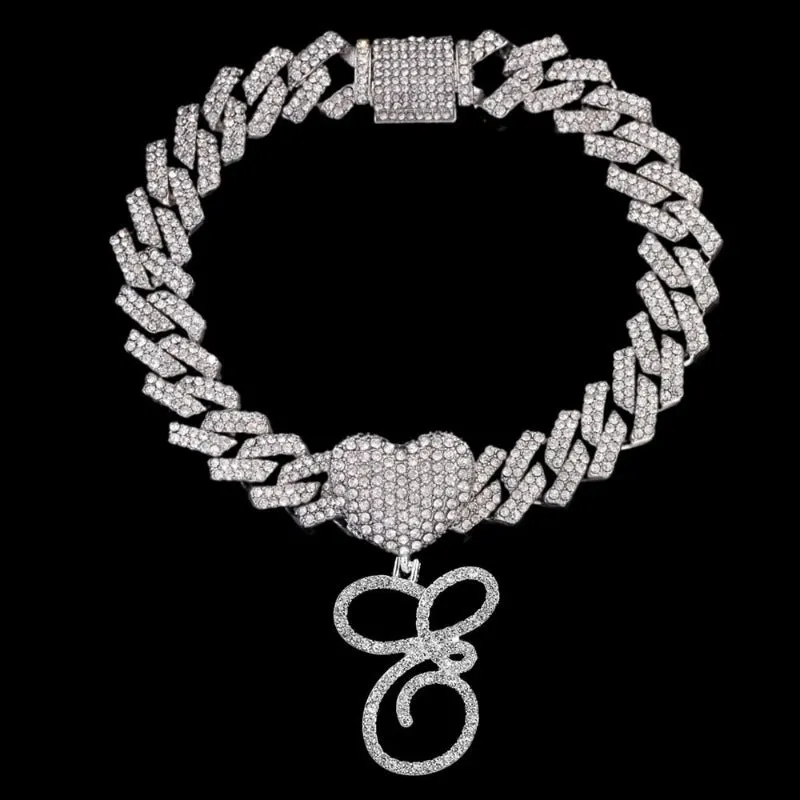 Bling Initial Letter Bracelet for Women Cuban Chain Jewelry