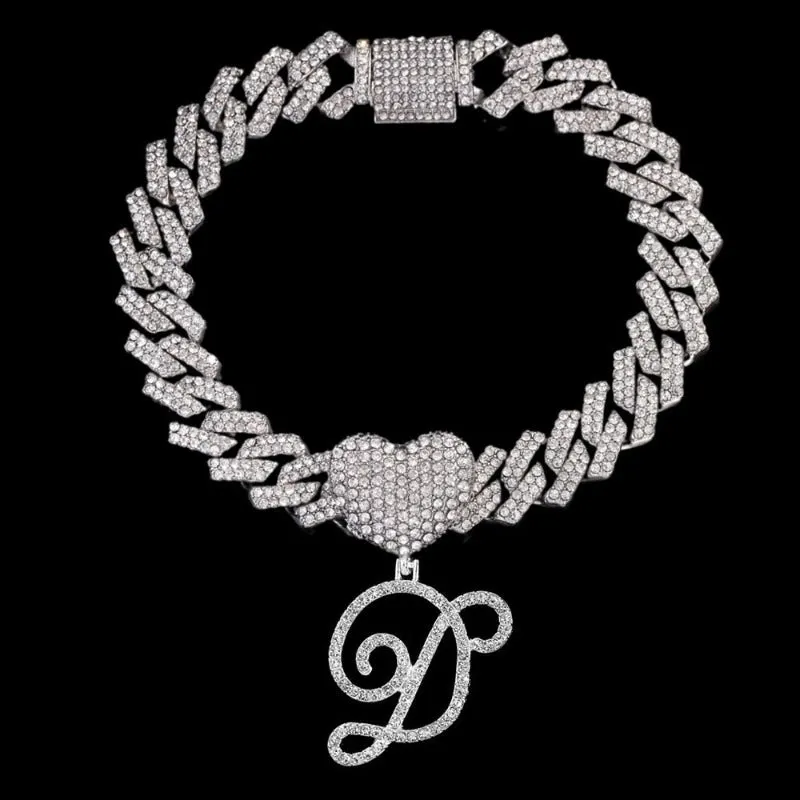 Bling Initial Letter Bracelet for Women Cuban Chain Jewelry