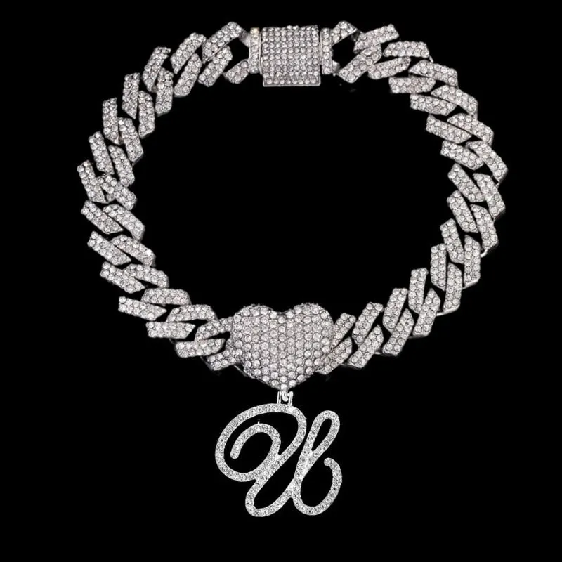 Bling Initial Letter Bracelet for Women Cuban Chain Jewelry