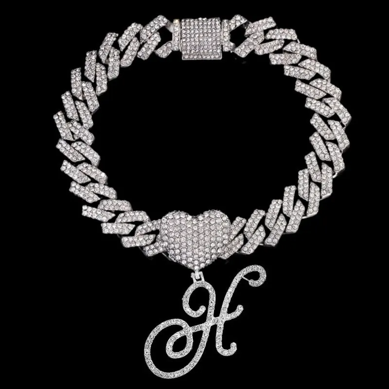 Bling Initial Letter Bracelet for Women Cuban Chain Jewelry