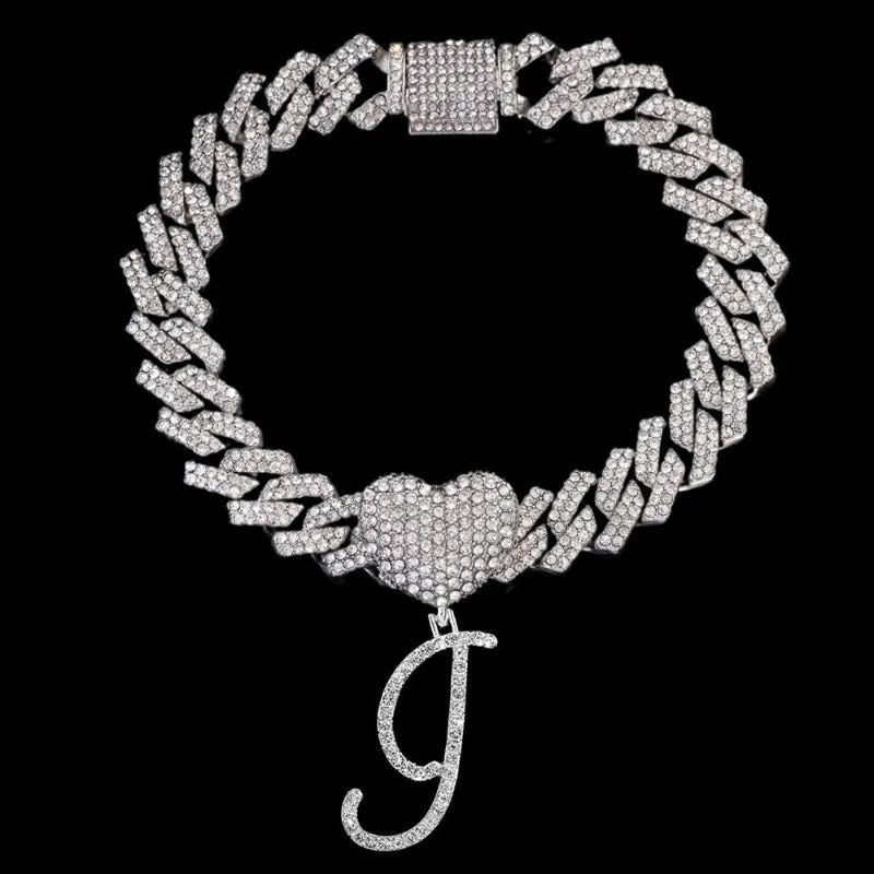 Bling Initial Letter Bracelet for Women Cuban Chain Jewelry