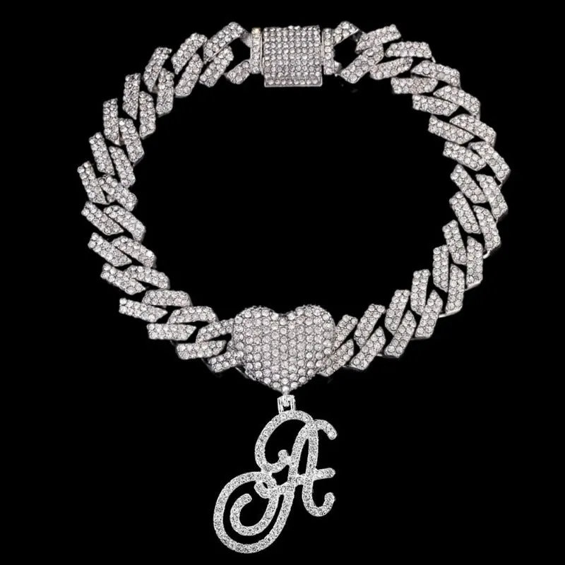 Bling Initial Letter Bracelet for Women Cuban Chain Jewelry