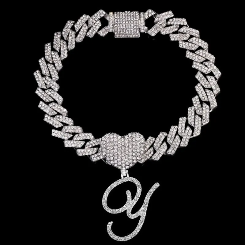 Bling Initial Letter Bracelet for Women Cuban Chain Jewelry