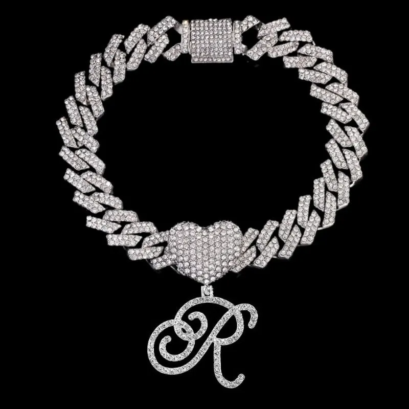 Bling Initial Letter Bracelet for Women Cuban Chain Jewelry