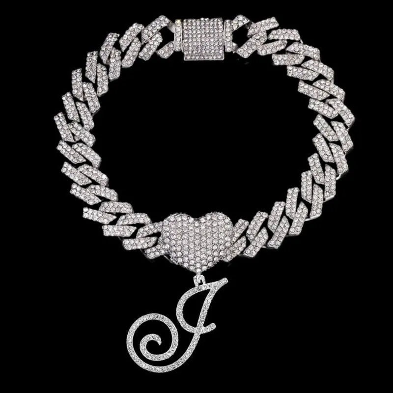 Bling Initial Letter Bracelet for Women Cuban Chain Jewelry