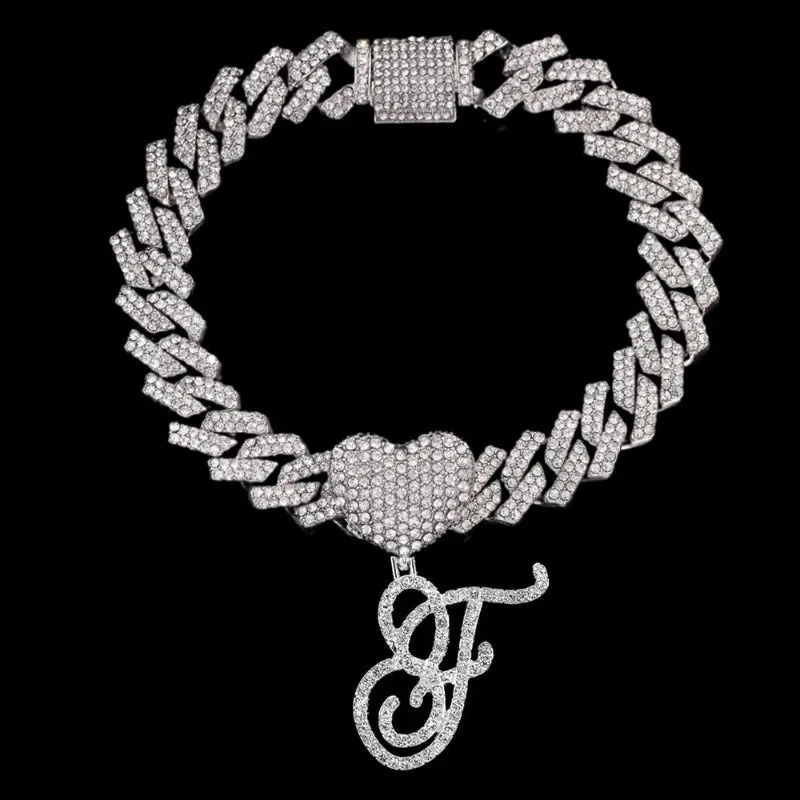 Bling Initial Letter Bracelet for Women Cuban Chain Jewelry