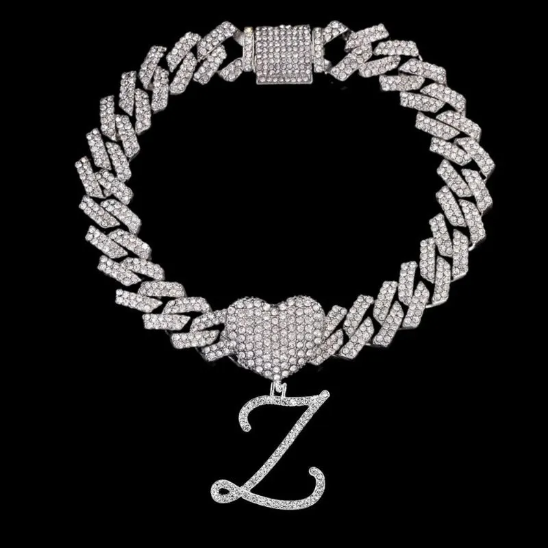 Bling Initial Letter Bracelet for Women Cuban Chain Jewelry