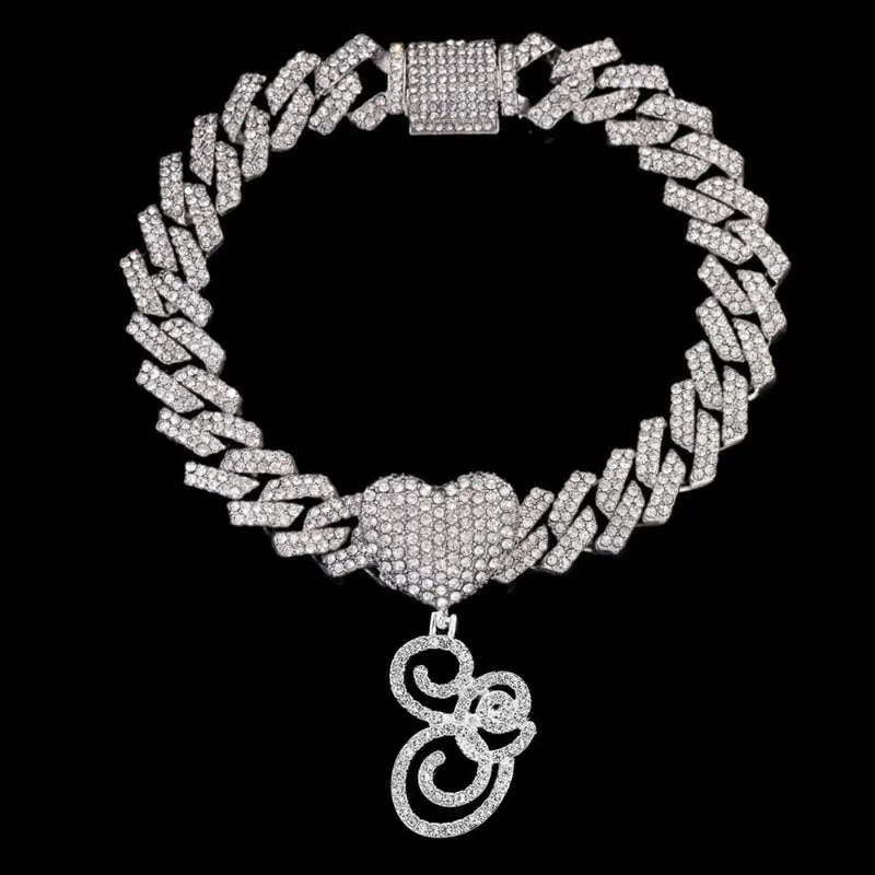 Bling Initial Letter Bracelet for Women Cuban Chain Jewelry