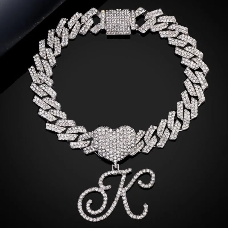 Bling Initial Letter Bracelet for Women Cuban Chain Jewelry