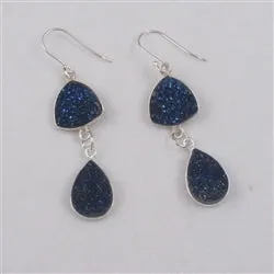 Blue Druzy Crystal Quartz Earrings