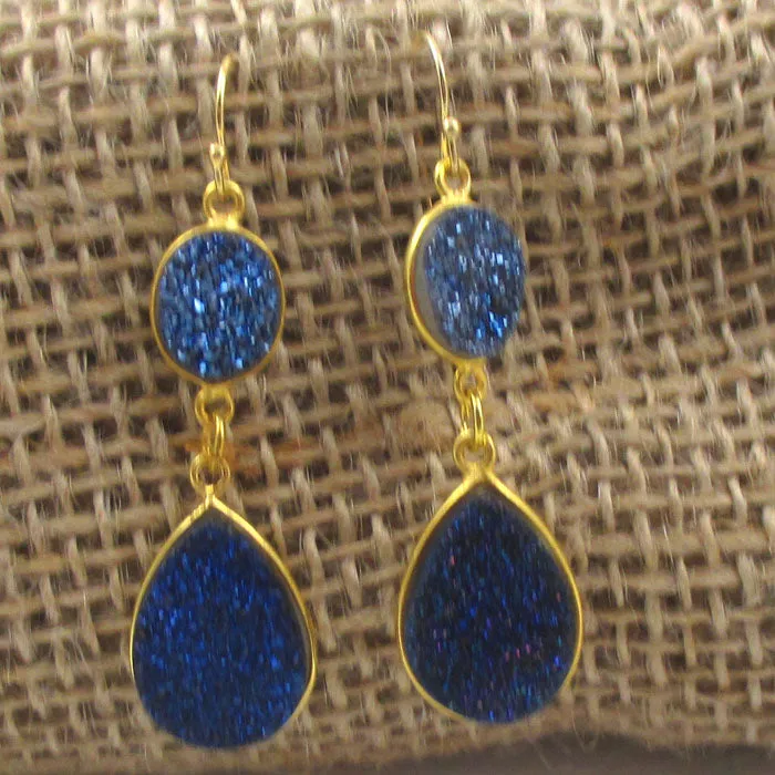 Blue Druzy Crystal Quartz Earrings