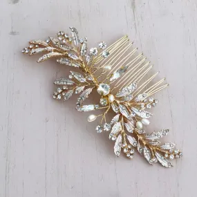 C110. Boho bridal rose gold leaf hair vine, crystal hairpins, hair comb