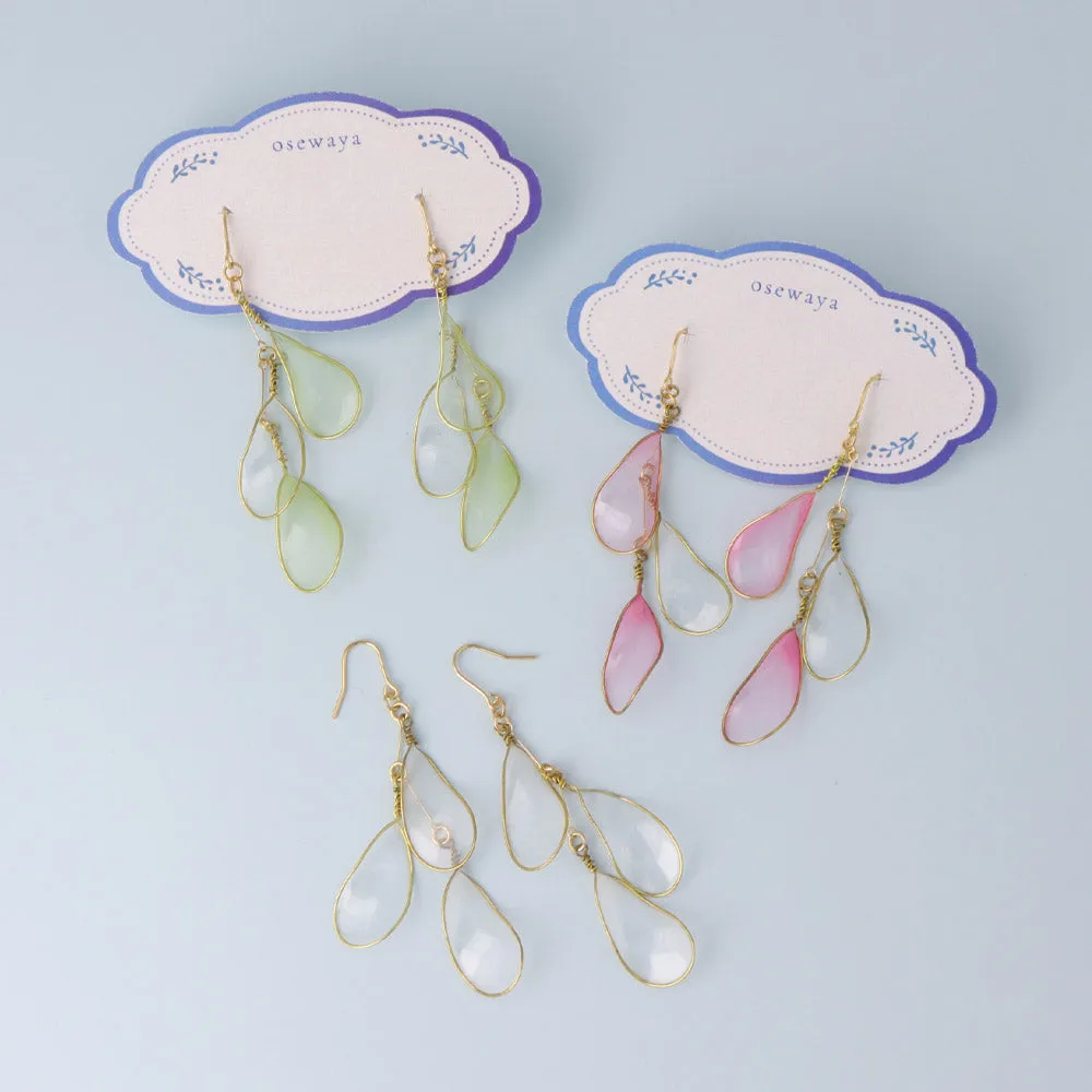 Clear Petal Triple Drop Earrings