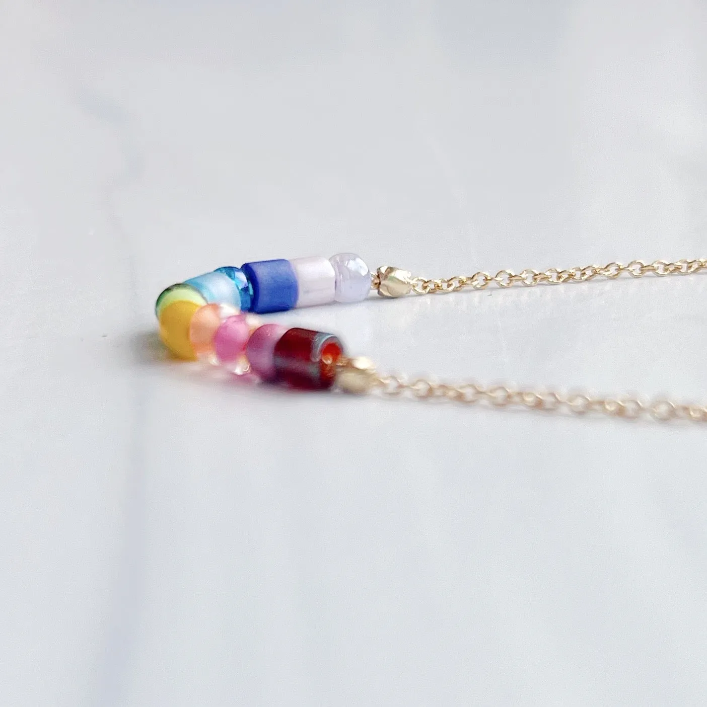 Color Flight Dainty Beaded Necklace: Rainbow