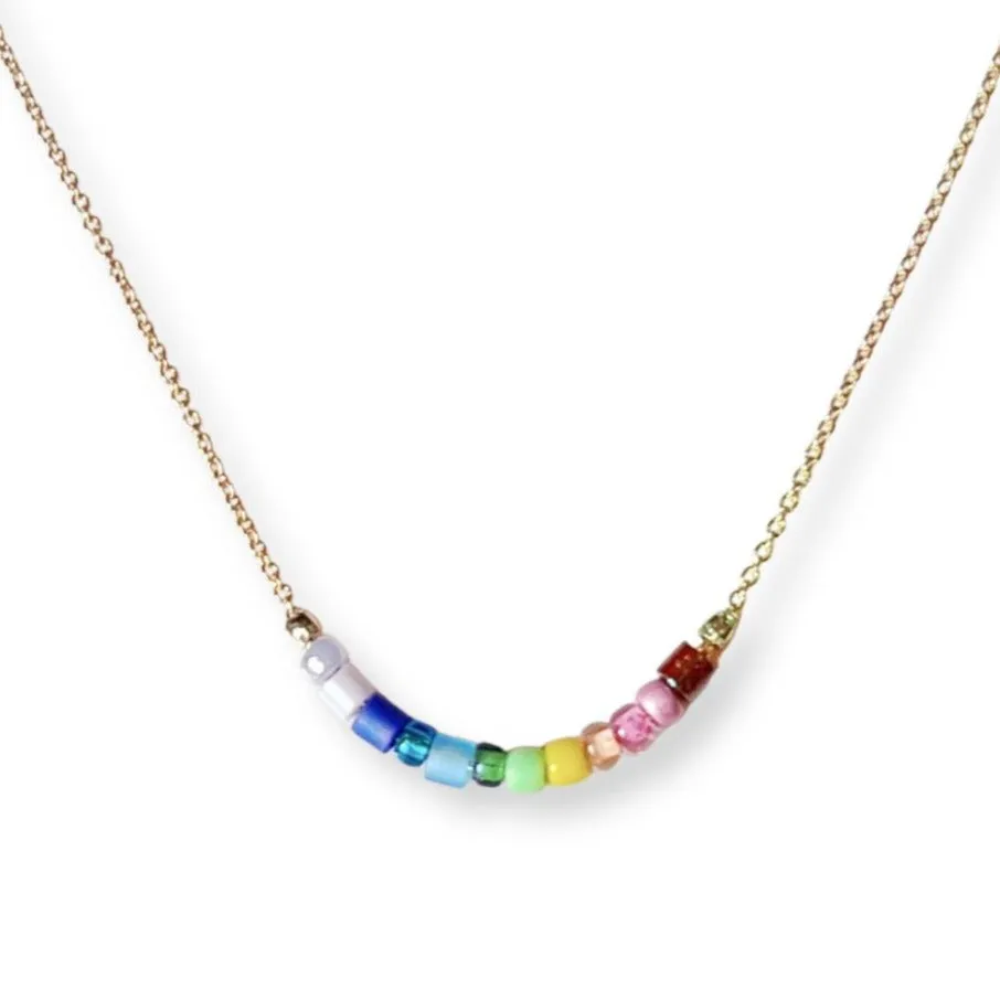 Color Flight Dainty Beaded Necklace: Rainbow