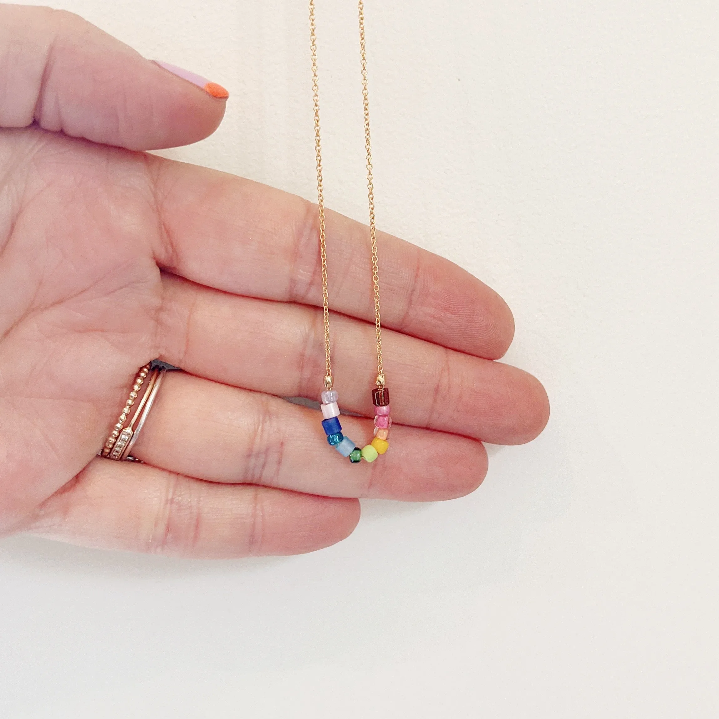 Color Flight Dainty Beaded Necklace: Rainbow