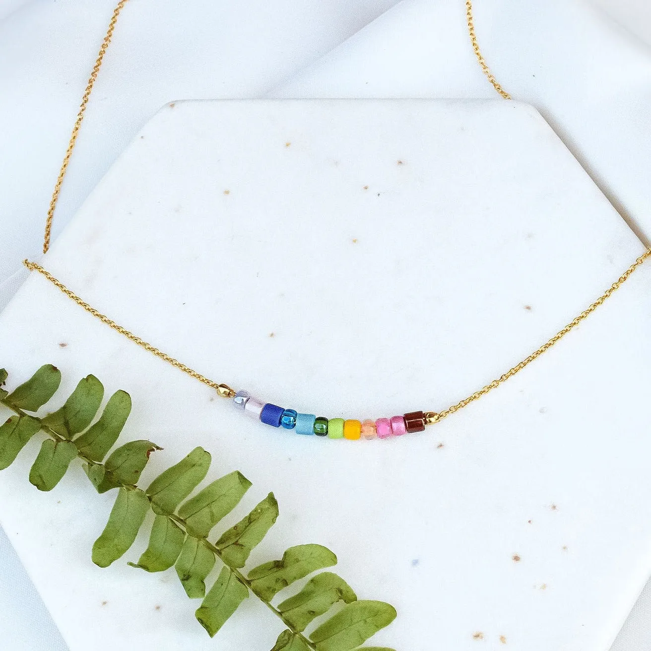 Color Flight Dainty Beaded Necklace: Rainbow