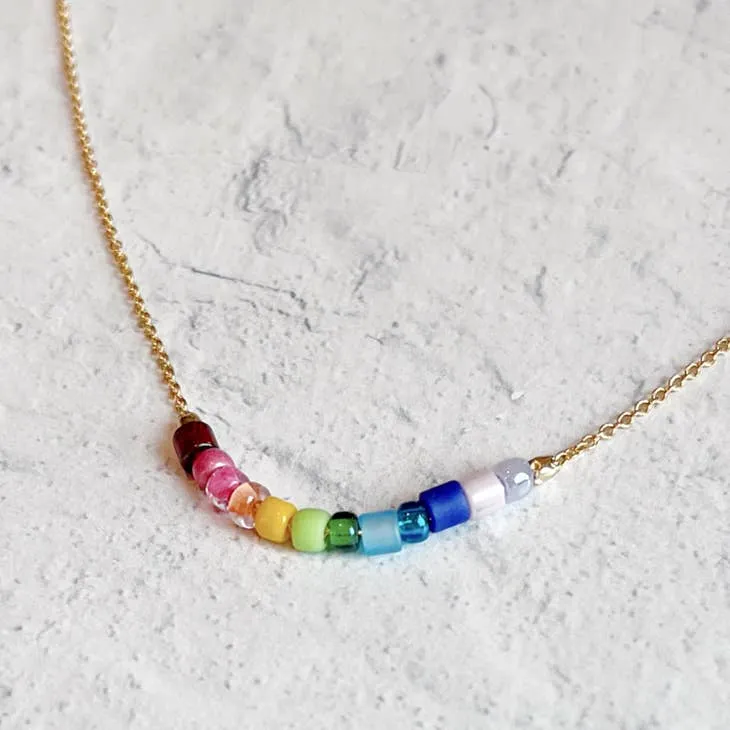 Color Flight Dainty Beaded Necklace: Rainbow