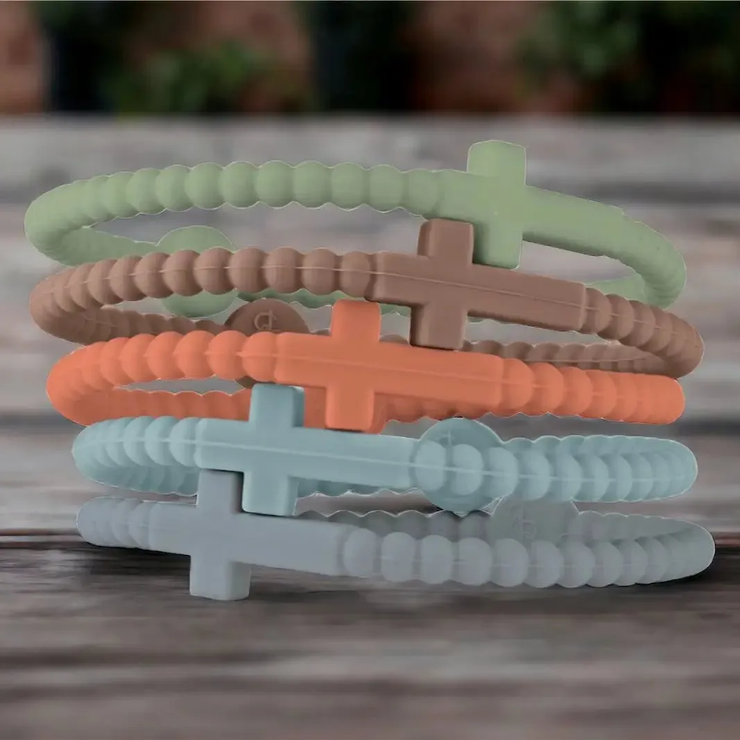 Cross Beaded Silicone Bracelets Set of 5 - Earth Tones