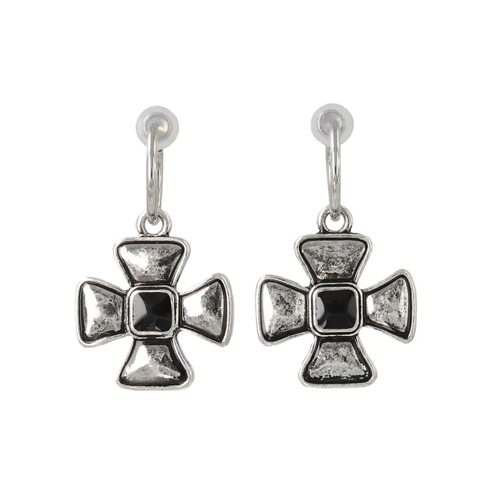 Cross Drop Padded Clip On Earrings