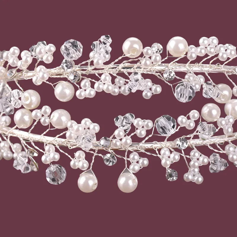 Crystal & Pearl Beaded Antique Silver Double Bridal Headband