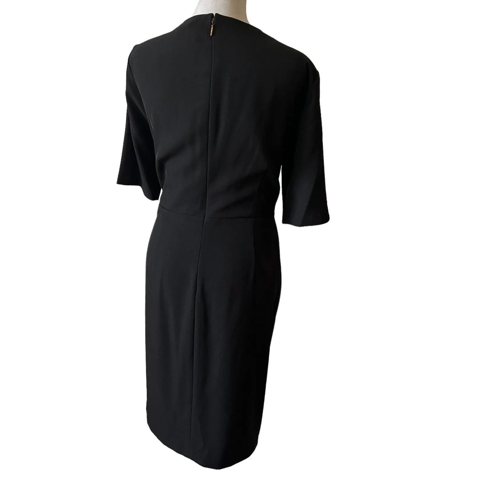 Donna Karan NWT Black V-Neck Short Sleeve Ruched Knee Length Dress Size 10