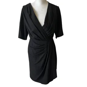 Donna Karan NWT Black V-Neck Short Sleeve Ruched Knee Length Dress Size 10