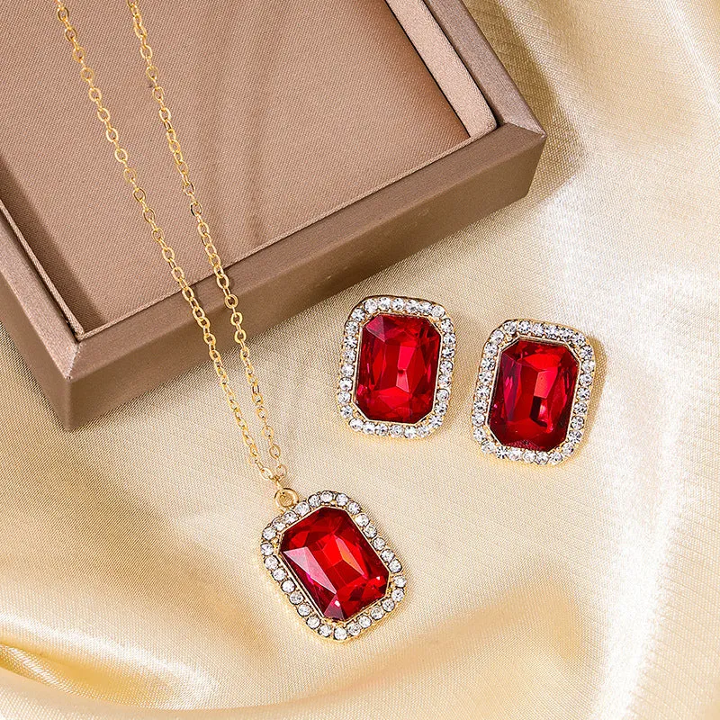 Enchanting Red Stone Jewelry Set - Vienna Verve Luxe Collection