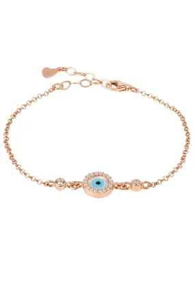 Evil Eye Round Mother of Pearl Gemstone Bracelet Rosegold