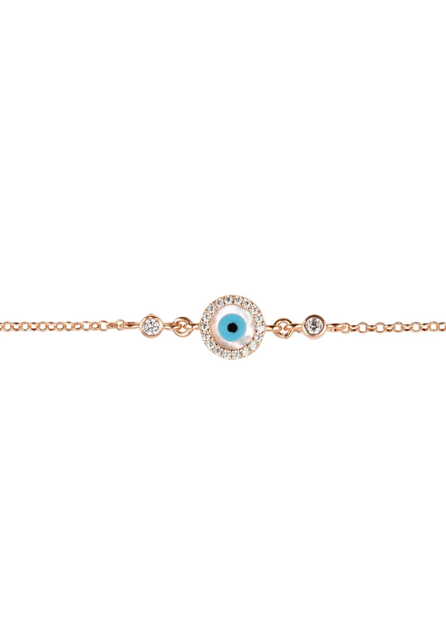 Evil Eye Round Mother of Pearl Gemstone Bracelet Rosegold