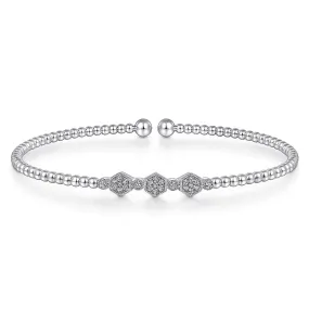 Gabriel & Co | 14K White Gold Bujukan Bead and Hexagon Cluster Diamond Bangle