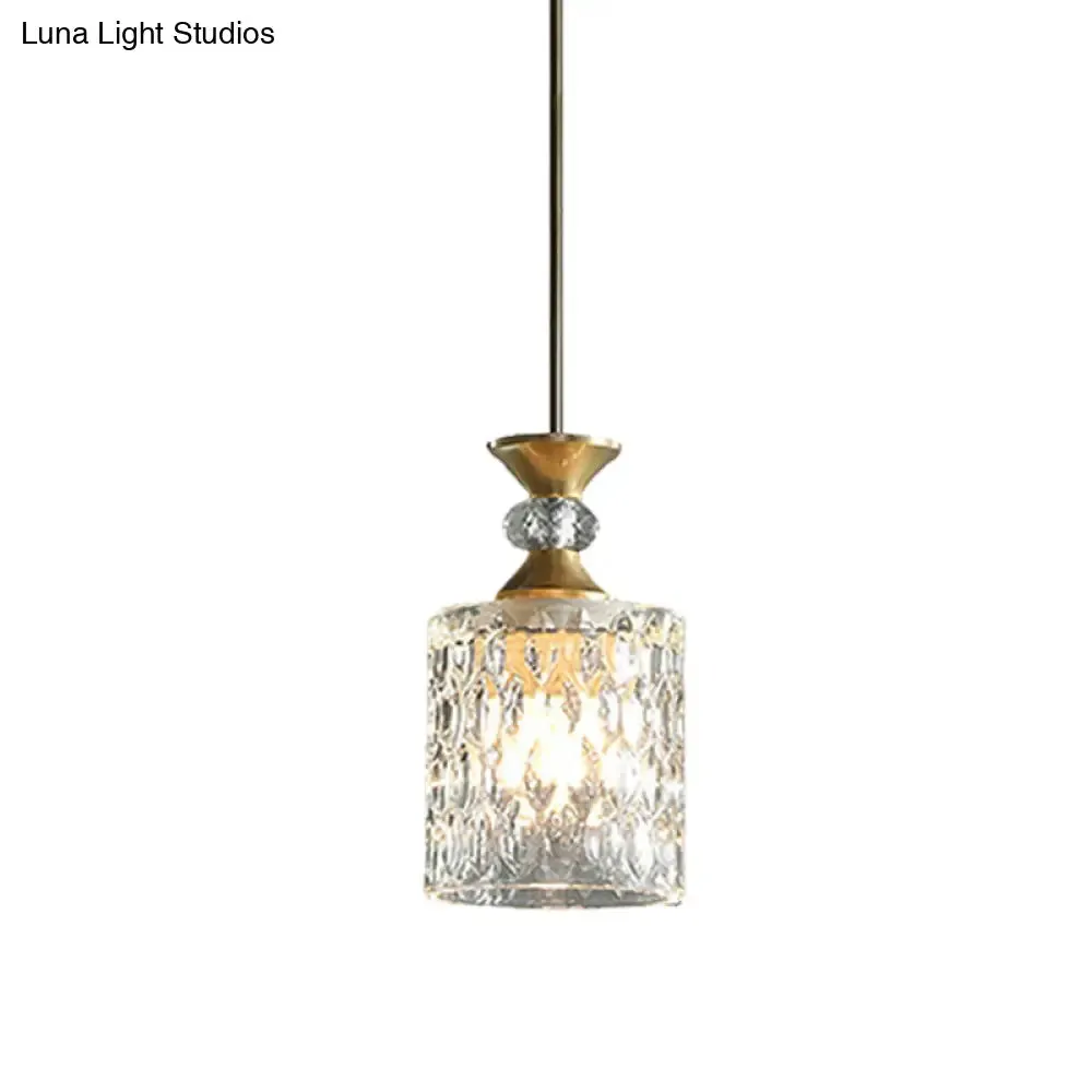 Gold Crystal Drop Lamp Postmodern Pendant for Restaurant Down Lighting - K9 Crystal, 1-Bulb Column Design