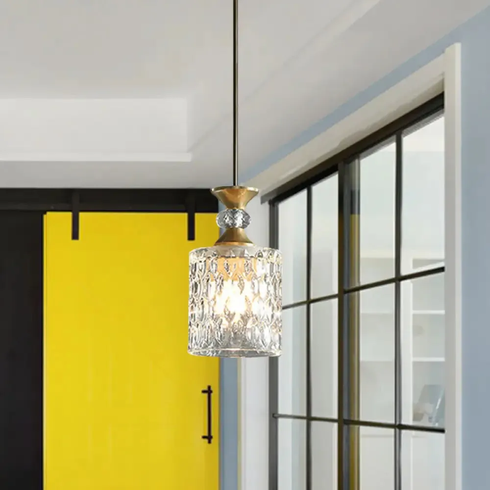 Gold Crystal Drop Lamp Postmodern Pendant for Restaurant Down Lighting - K9 Crystal, 1-Bulb Column Design