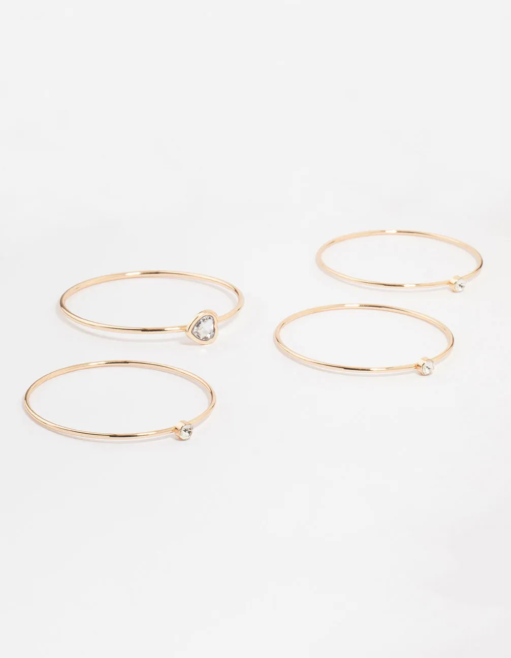 Gold Diamante Heart Bangles 3-Pack