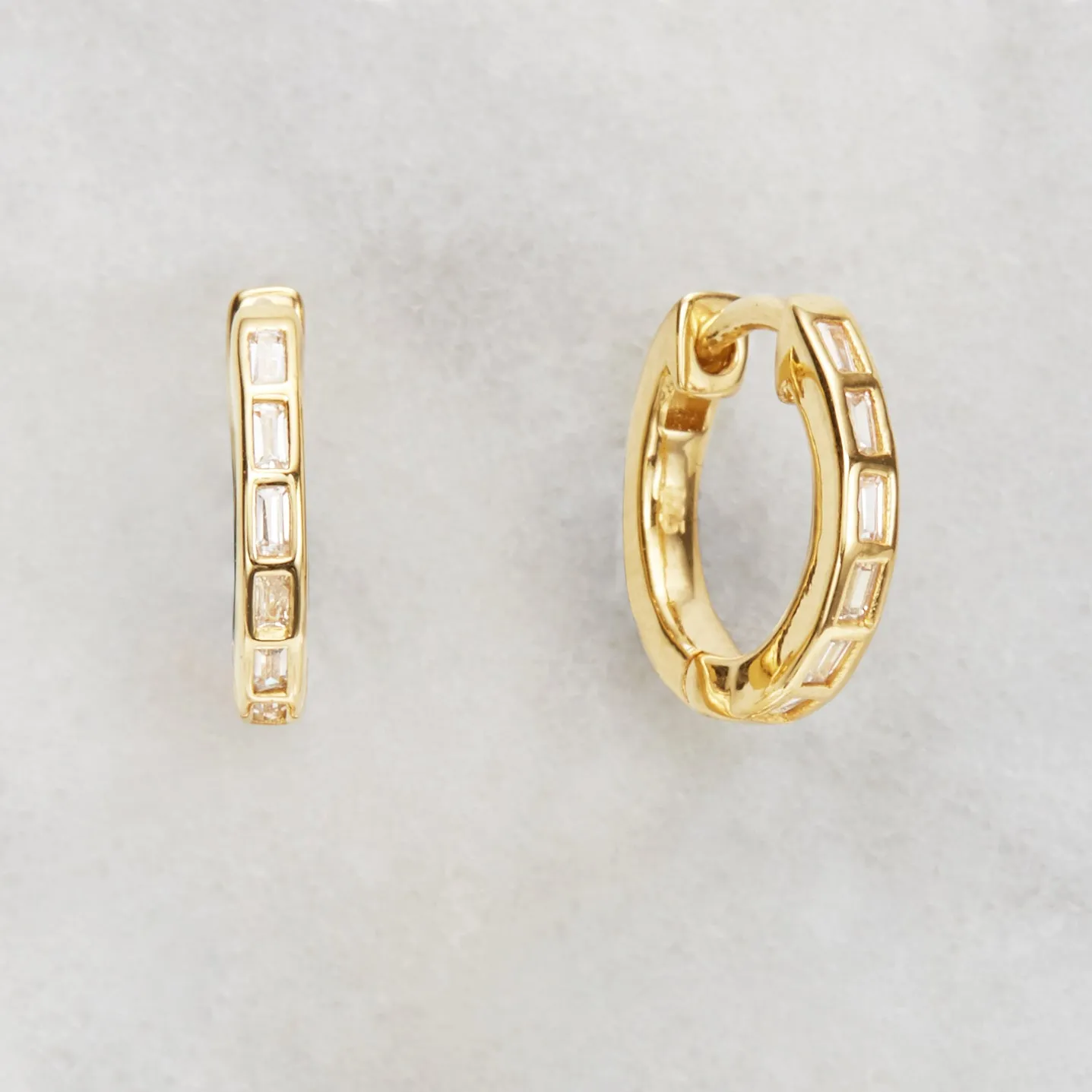 Gold Diamond Style Baguette Medium Hoop Earrings