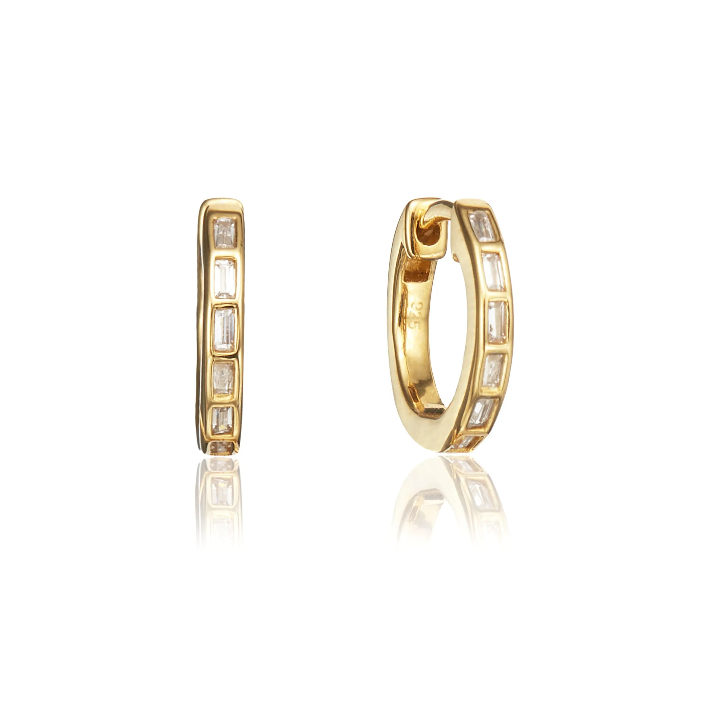 Gold Diamond Style Baguette Medium Hoop Earrings