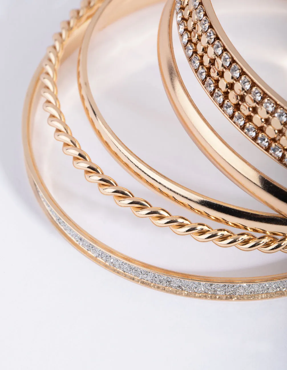 Gold Glitter & Diamante Bangle 5-Pack