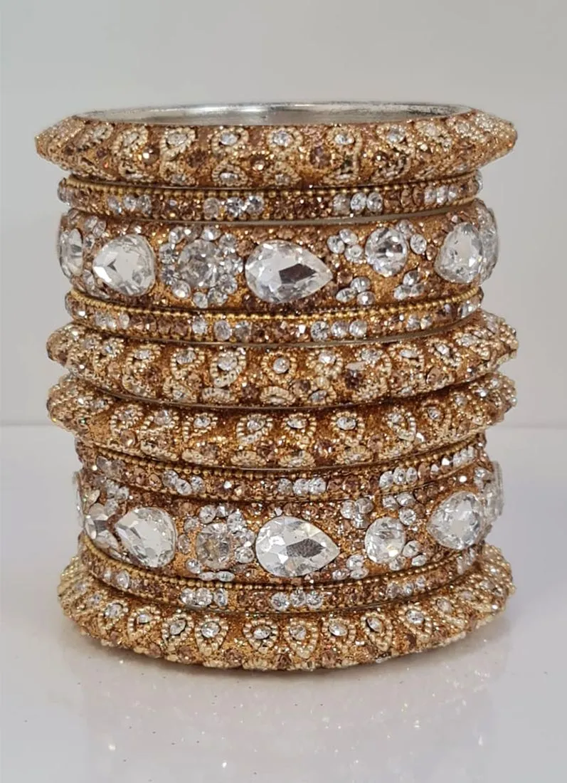 Gold Intricate Diamonte Bangle Set