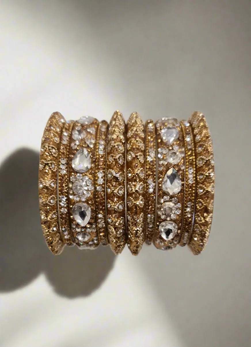 Gold Intricate Diamonte Bangle Set