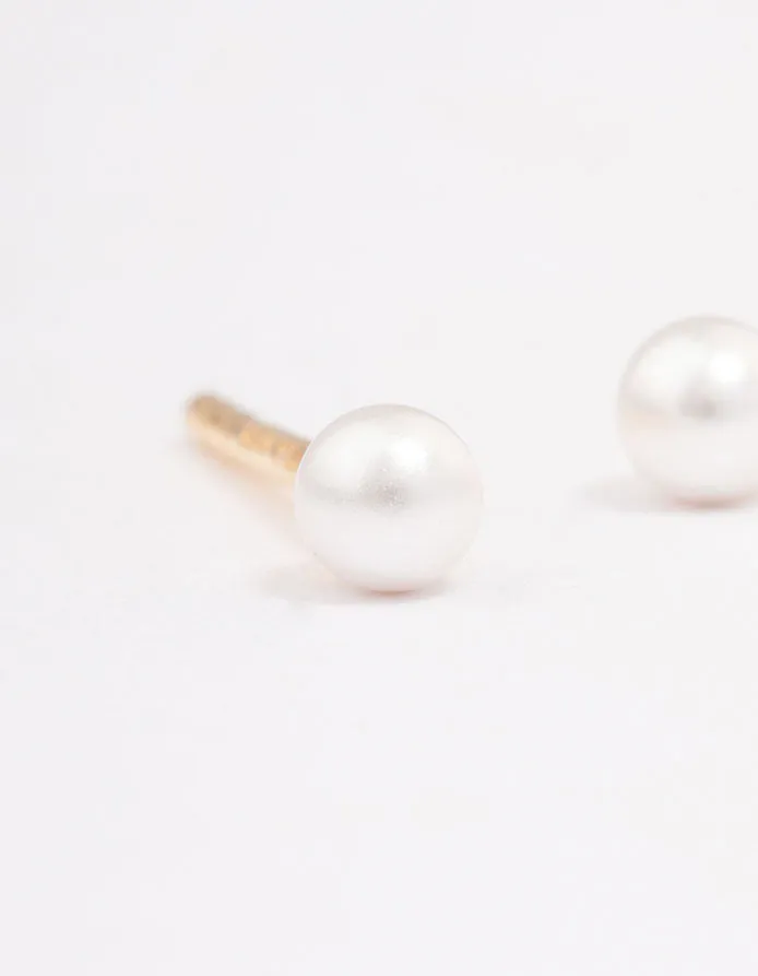 Gold Plated Sterling Silver Pearl Stud Earrings 3mm