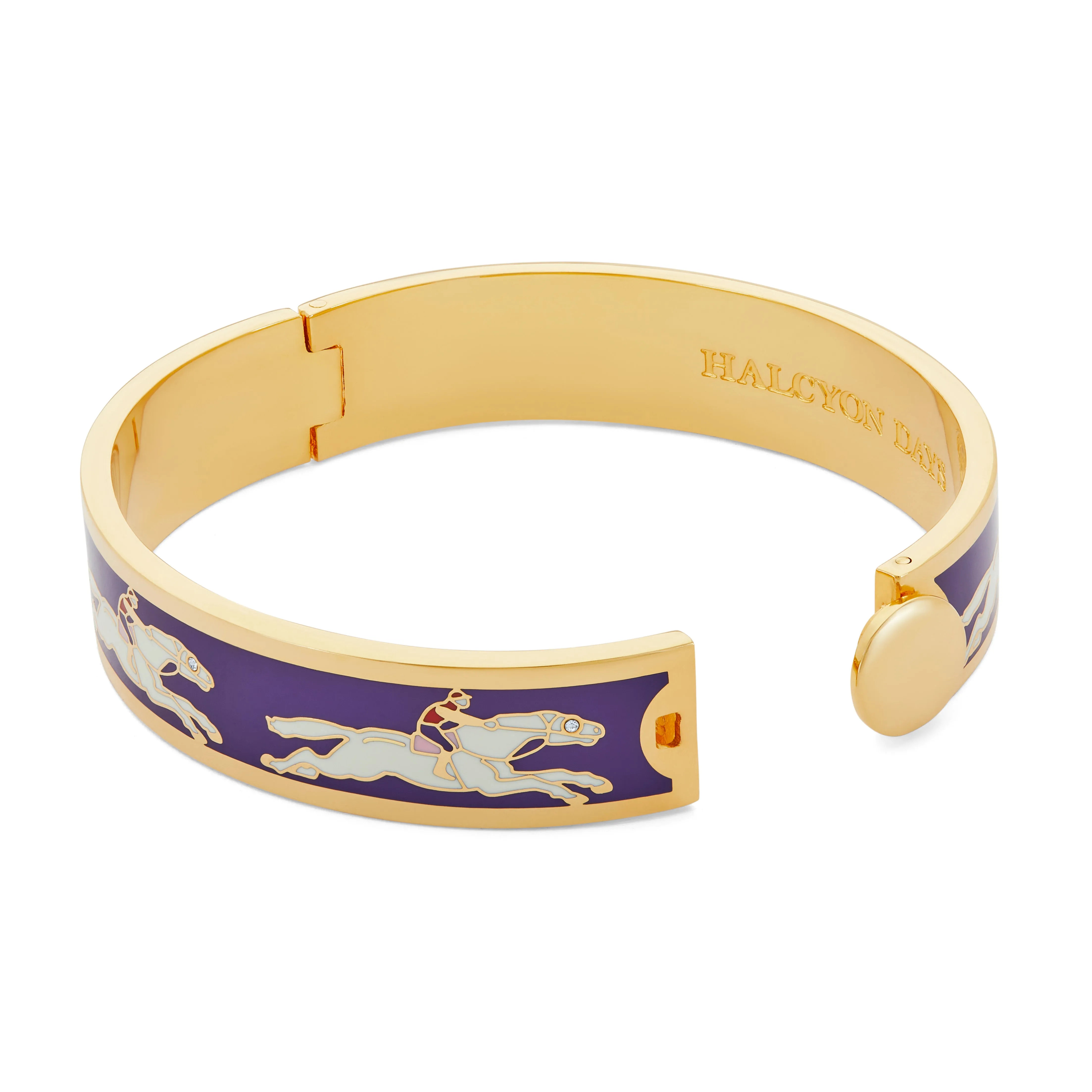 Halcyon Days 13mm Race Horse Gold Hinged Enamel Bangle