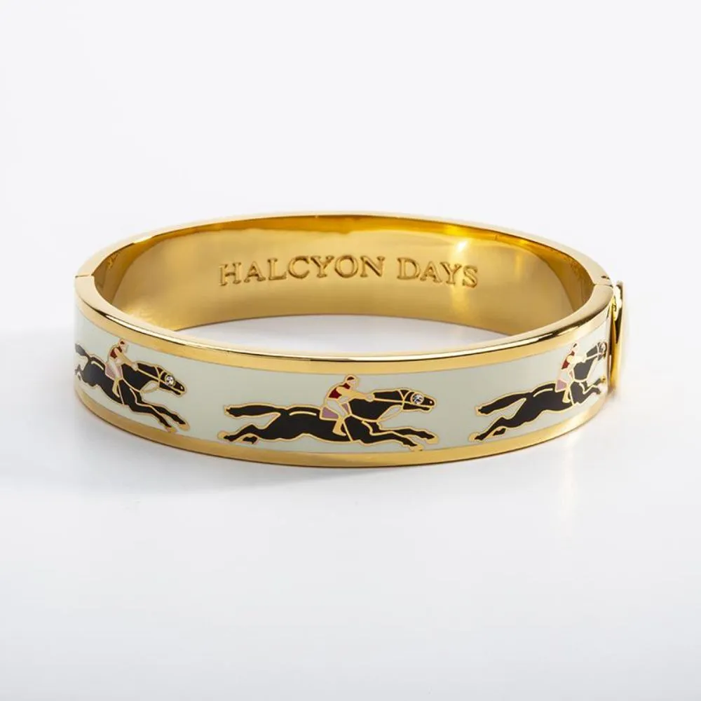 Halcyon Days 13mm Race Horse Gold Hinged Enamel Bangle