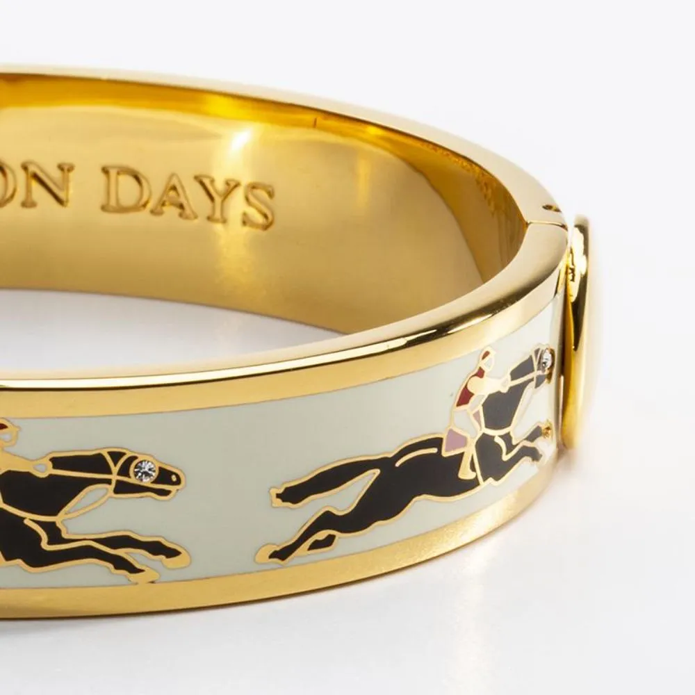 Halcyon Days 13mm Race Horse Gold Hinged Enamel Bangle