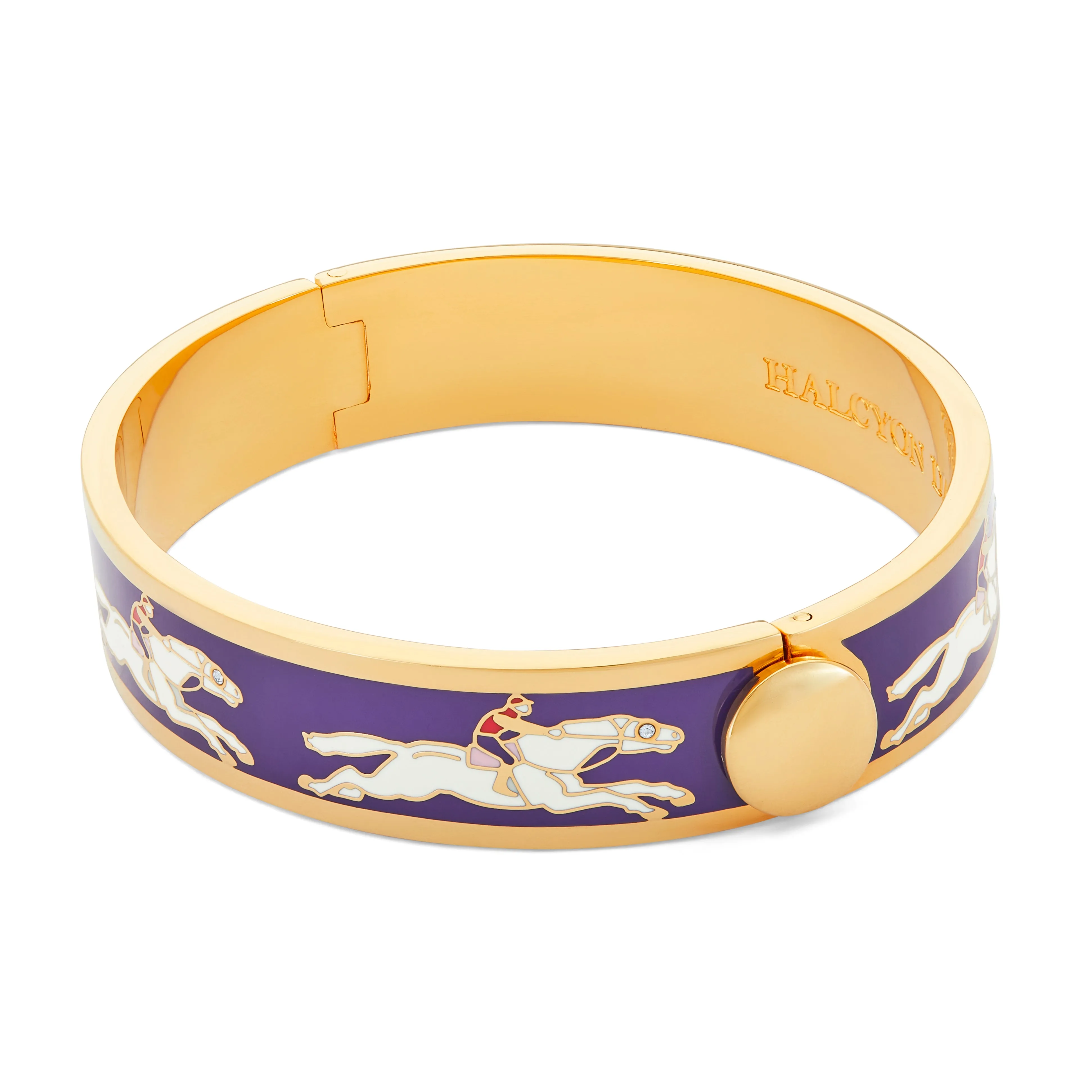 Halcyon Days 13mm Race Horse Gold Hinged Enamel Bangle