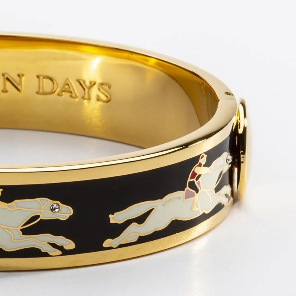 Halcyon Days 13mm Race Horse Gold Hinged Enamel Bangle