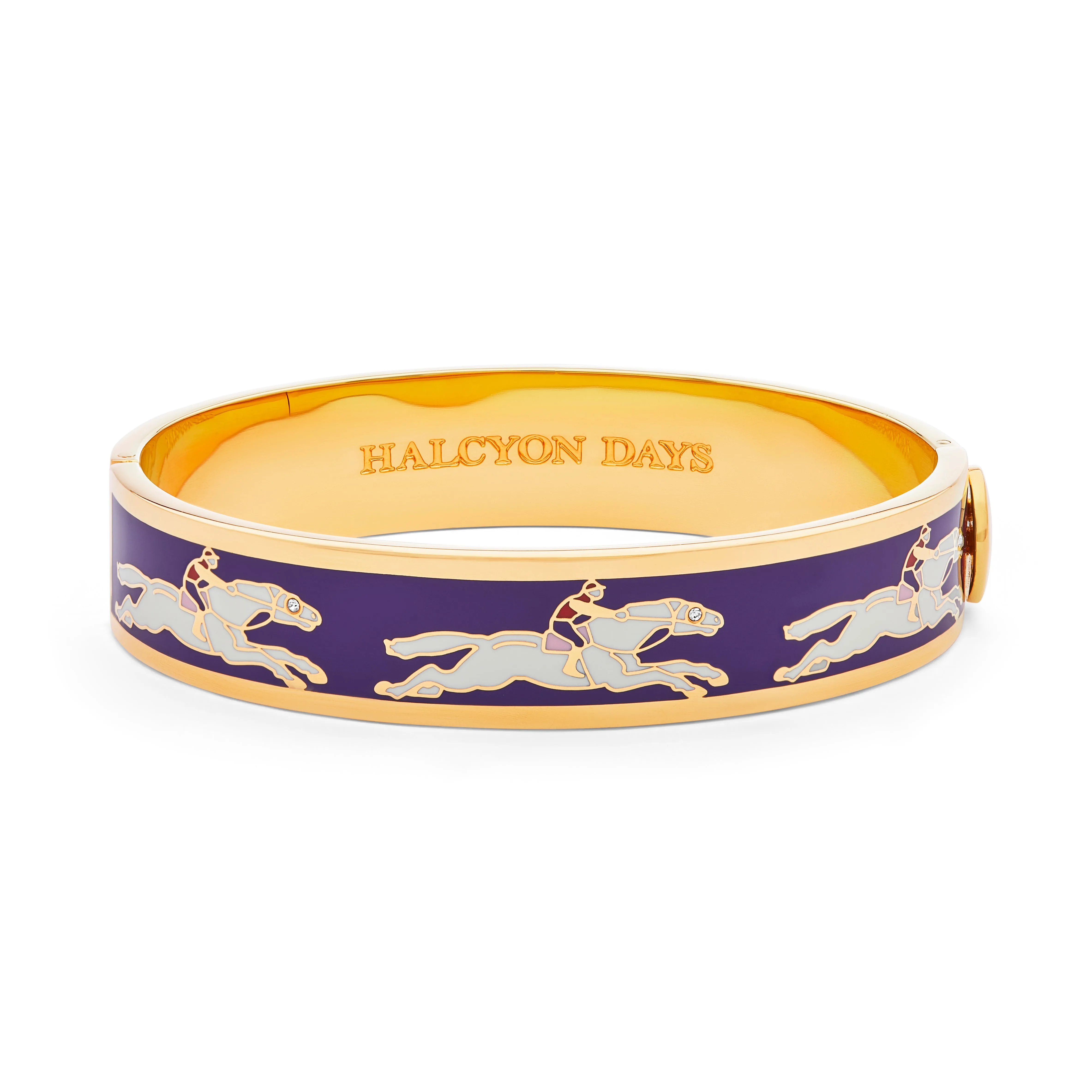 Halcyon Days 13mm Race Horse Gold Hinged Enamel Bangle