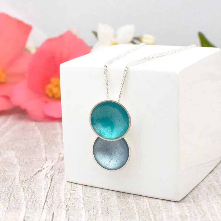 Halo Silver and Enamel Small Double  Drop Necklace