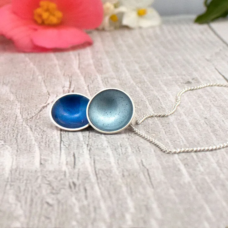 Halo Silver and Enamel Small Double  Drop Necklace