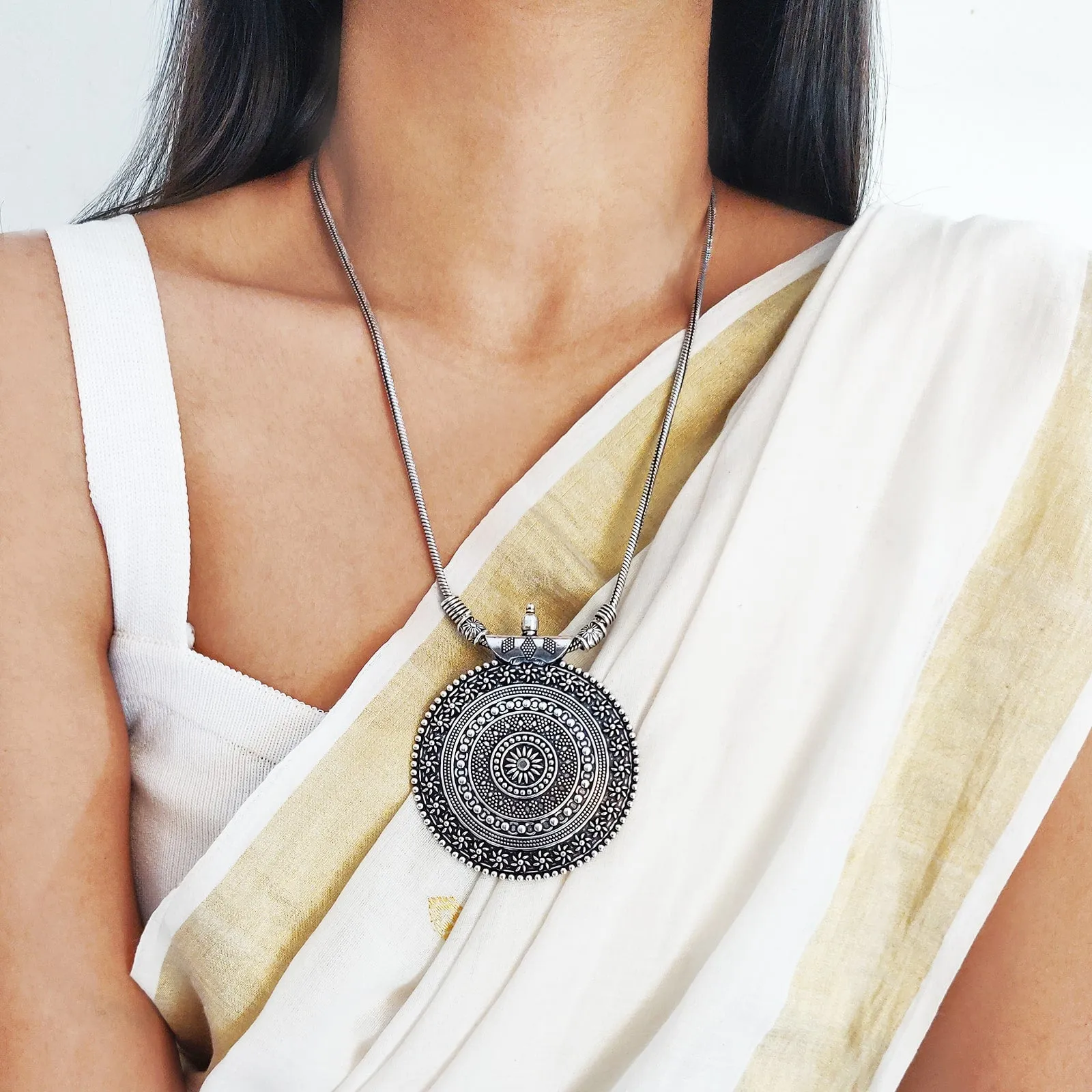 Ishya Silver Oxidized Long Necklace