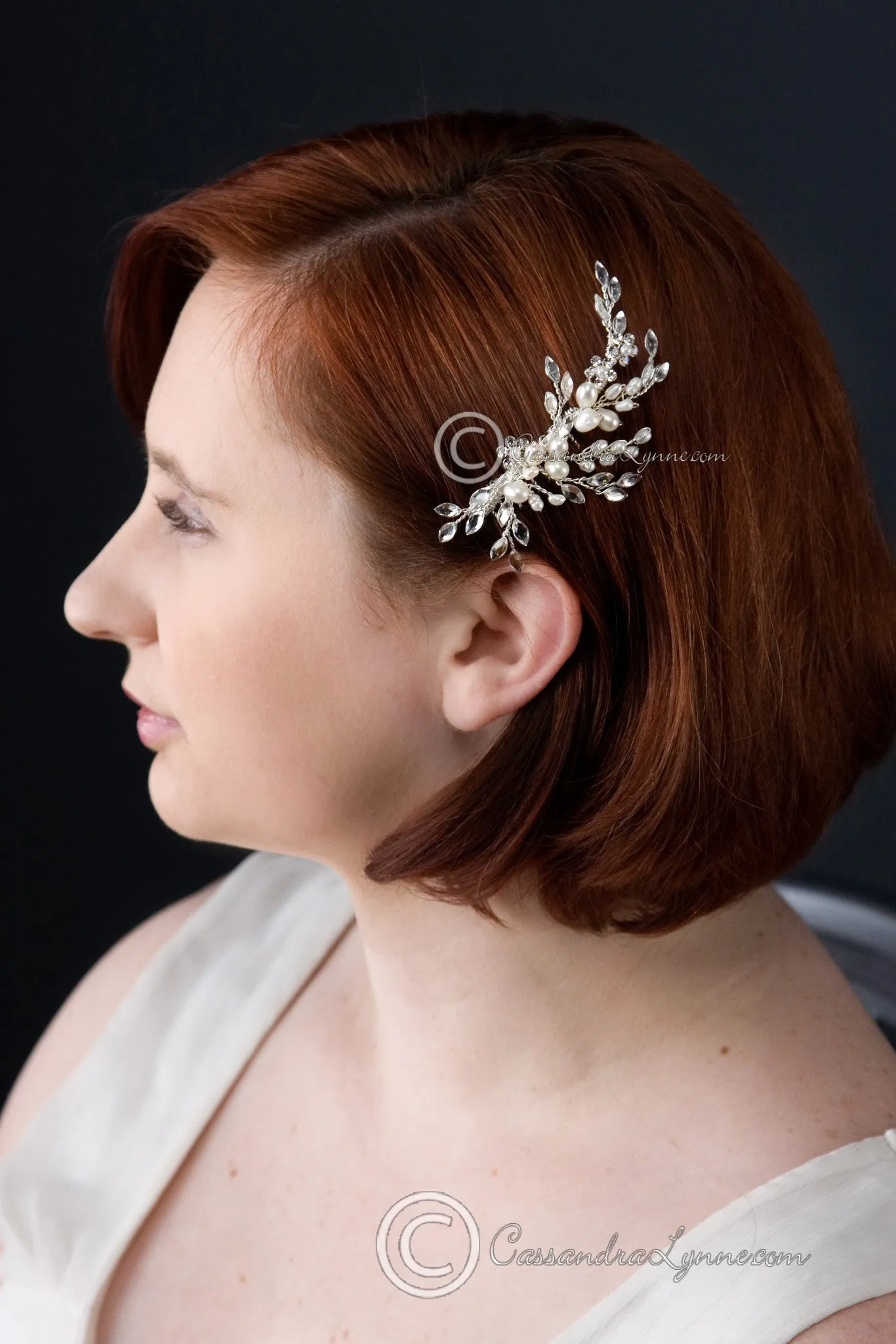 Ivory Pearl Wedding Hair Comb with Marquise Rhinestone